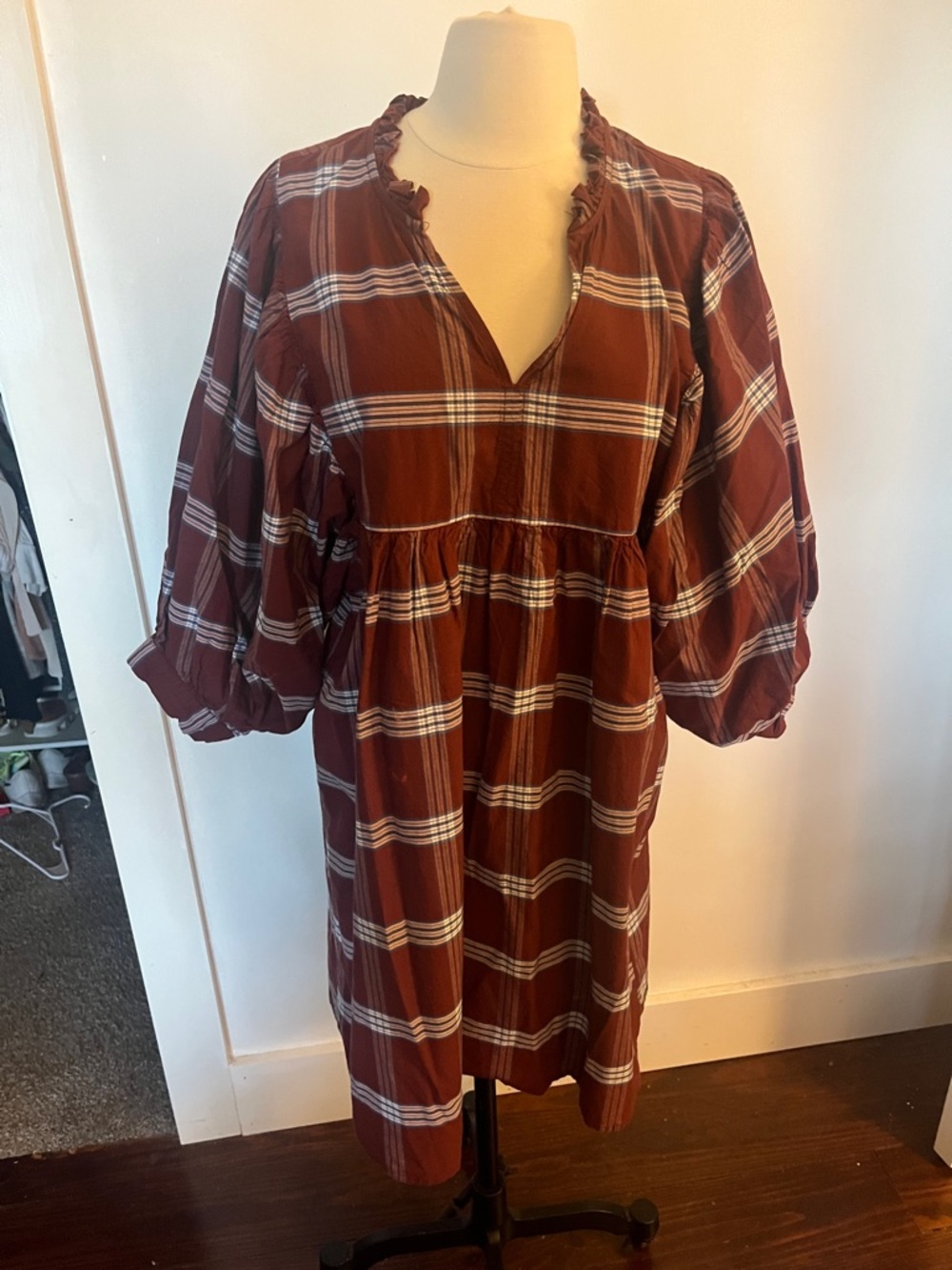 Mud Pie Rust Plaid Long-Sleeve Tunic Dress